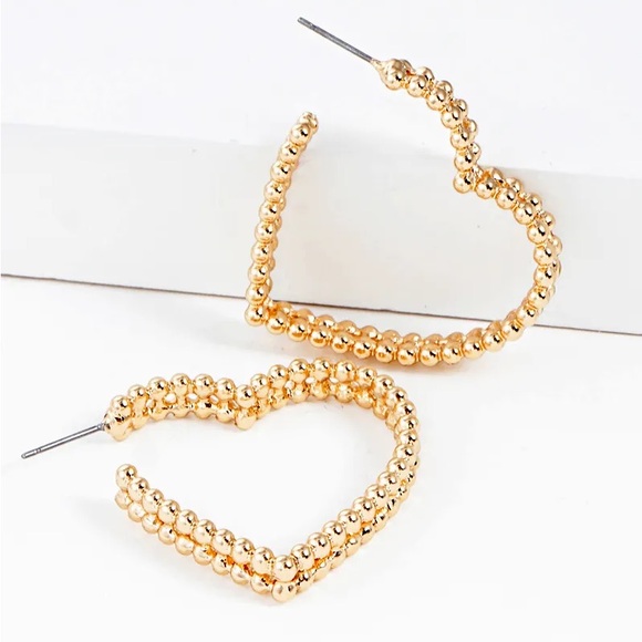 🆕 Ball Textured Heart Hoops - Picture 2 of 2